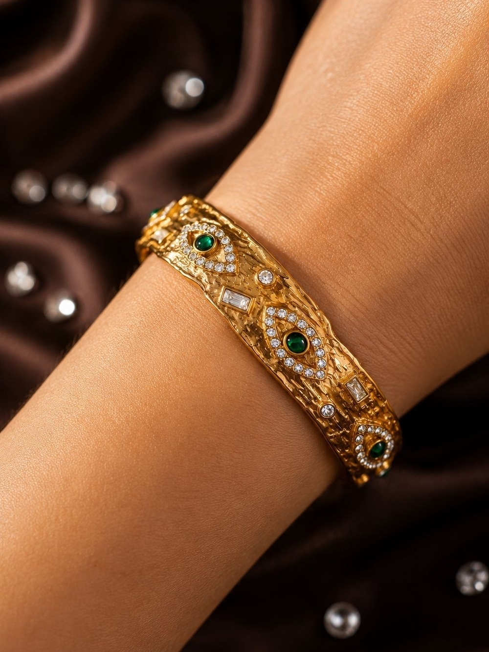 Gold Bracelet with Emerald Green Accents
